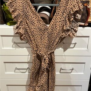 Leopard Print Ruffle Romper in Tan and Black